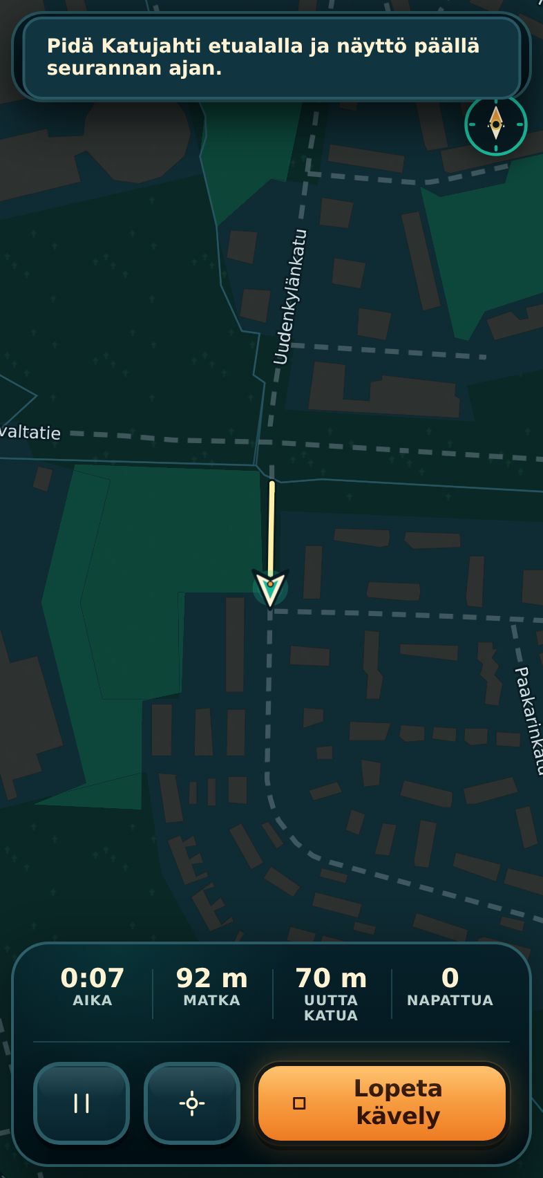 Kävely käynnissä Katujahdin kartalla